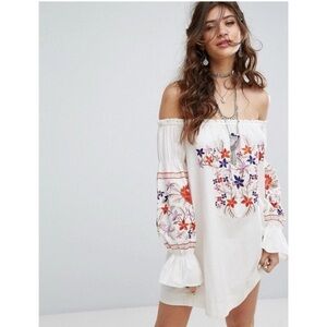 Free People Fleur Du Jour Off the Shoulder Embroidered Dress Size Medium